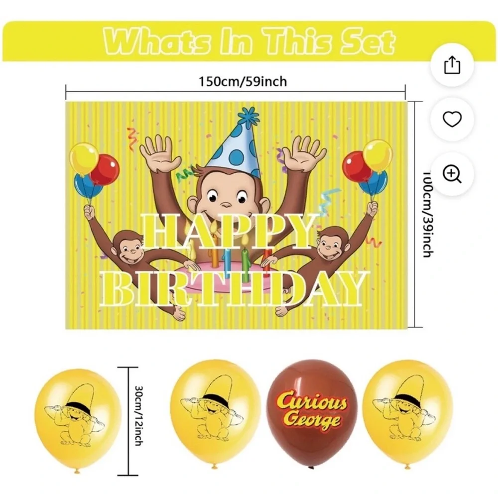 Curious George Birthday Party Banner's  3 banners, a table clothe & balloons